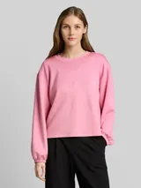 TOM TAILOR DENIM Damen Loose Fit Scuba Langarmshirt, rosa, Uni – Bild 4