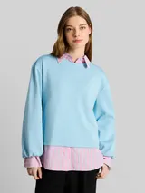 TOM TAILOR DENIM Damen Loose Fit Scuba Langarmshirt, blau, Uni – Bild 4