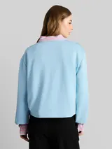 TOM TAILOR DENIM Damen Loose Fit Scuba Langarmshirt, blau, Uni – Bild 5