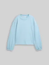 TOM TAILOR DENIM Damen Loose Fit Scuba Langarmshirt, blau, Uni – Bild 3