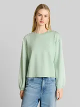 TOM TAILOR DENIM Damen Loose Fit Scuba Langarmshirt, grün, Uni – Bild 4