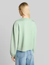 TOM TAILOR DENIM Damen Loose Fit Scuba Langarmshirt, grün, Uni – Bild 5