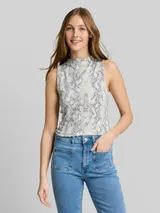 TOM TAILOR DENIM Damen Slim Fit Top mit Schlangenmuster, grau, Animalprint – Bild 4