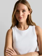TOM TAILOR DENIM Damen Slim Fit Top mit Rippstruktur, weiß, Uni – Bild 6