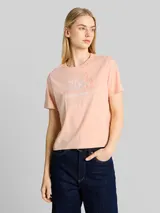 TOM TAILOR DENIM Damen Loose Fit T-Shirt mit Stickerei, orange, Uni – Bild 4