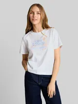 TOM TAILOR DENIM Damen Loose Fit T-Shirt mit Stickerei, weiß, Uni – Bild 4