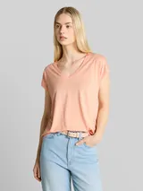 TOM TAILOR DENIM Damen T-Shirt mit V-Ausschnitt, orange, Uni – Bild 4