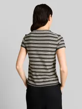 TOM TAILOR DENIM Damen Henley T-Shirt mit Streifenmuster, schwarz, Gestreift – Bild 5