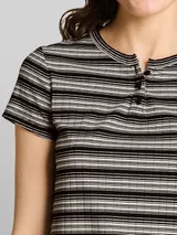 TOM TAILOR DENIM Damen Henley T-Shirt mit Streifenmuster, schwarz, Gestreift – Bild 6