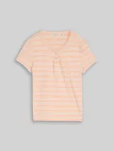 TOM TAILOR DENIM Damen Henley T-Shirt mit Streifenmuster, orange, Gestreift – Bild 3