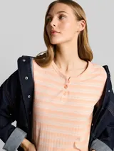 TOM TAILOR DENIM Damen Henley T-Shirt mit Streifenmuster, orange, Gestreift – Bild 6