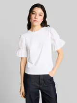 TOM TAILOR DENIM Damen Loose Fit T-Shirt mit Lochstickereien, weiß, Uni – Bild 4