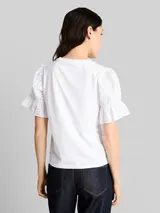 TOM TAILOR DENIM Damen Loose Fit T-Shirt mit Lochstickereien, weiß, Uni – Bild 5