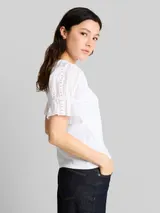 TOM TAILOR DENIM Damen Loose Fit T-Shirt mit Lochstickereien, weiß, Uni – Bild 6