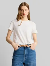 TOM TAILOR DENIM Damen Jacquard T-Shirt mit Rundhalsausschnitt, weiß, Uni – Bild 4