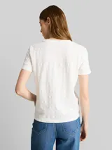 TOM TAILOR DENIM Damen Jacquard T-Shirt mit Rundhalsausschnitt, weiß, Uni – Bild 5