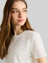 TOM TAILOR DENIM Damen Jacquard T-Shirt mit Rundhalsausschnitt, weiß, Uni – Bild 6
