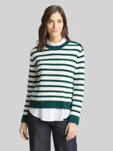 TOM TAILOR Damen Strickpullover mit Streifenmuster, grün, Gestreift – Bild 4
