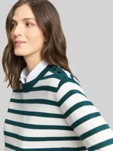 TOM TAILOR Damen Strickpullover mit Streifenmuster, grün, Gestreift – Bild 6