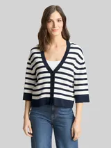 TOM TAILOR Damen Loose Fit Cardigan mit Streifenmuster, blau, Gestreift – Bild 4