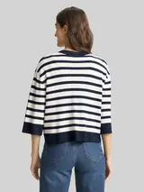 TOM TAILOR Damen Loose Fit Cardigan mit Streifenmuster, blau, Gestreift – Bild 5