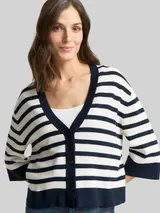 TOM TAILOR Damen Loose Fit Cardigan mit Streifenmuster, blau, Gestreift – Bild 6