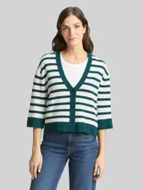 TOM TAILOR Damen Loose Fit Cardigan mit Streifenmuster, grün, Gestreift – Bild 4