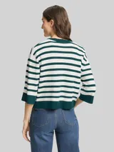 TOM TAILOR Damen Loose Fit Cardigan mit Streifenmuster, grün, Gestreift – Bild 5