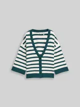 TOM TAILOR Damen Loose Fit Cardigan mit Streifenmuster, grün, Gestreift – Bild 3