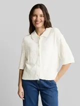 TOM TAILOR Damen Loose Fit Bouclé Cardigan mit Kragen, weiß, Uni – Bild 4