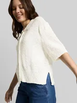 TOM TAILOR Damen Loose Fit Bouclé Cardigan mit Kragen, weiß, Uni – Bild 6