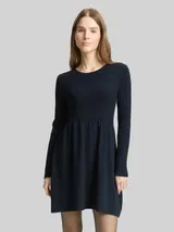 TOM TAILOR DENIM Damen Mini-Kleid mit Rippstruktur, blau, Uni – Bild 4