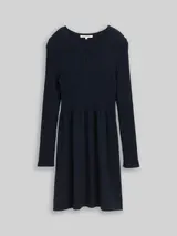 TOM TAILOR DENIM Damen Mini-Kleid mit Rippstruktur, blau, Uni – Bild 3