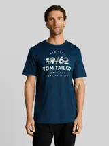 TOM TAILOR Herren T-Shirt mit Logo-Print, blau, Meliert – Bild 4