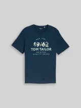 TOM TAILOR Herren T-Shirt mit Logo-Print, blau, Meliert – Bild 3
