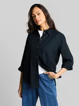 TOM TAILOR Damen Oversize Hemdbluse mit Leinenanteil, blau, Uni – Bild 4