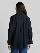 TOM TAILOR Damen Oversize Hemdbluse mit Leinenanteil, blau, Uni – Bild 5
