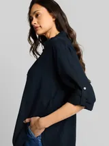TOM TAILOR Damen Oversize Hemdbluse mit Leinenanteil, blau, Uni – Bild 6