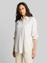 TOM TAILOR Damen Oversize Hemdbluse mit Leinenanteil, beige, Gestreift – Bild 4