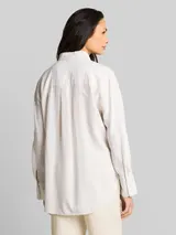 TOM TAILOR Damen Oversize Hemdbluse mit Leinenanteil, beige, Gestreift – Bild 5