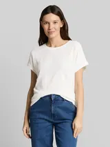 TOM TAILOR Damen T-Shirt im Material-Mix, weiß, Uni – Bild 4