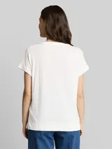 TOM TAILOR Damen T-Shirt im Material-Mix, weiß, Uni – Bild 5