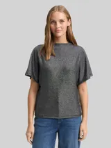 TOM TAILOR DENIM Damen Glitzer T-Shirt mit Fledermausärmeln, schwarz, Uni – Bild 4