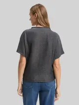 TOM TAILOR DENIM Damen Glitzer T-Shirt mit Fledermausärmeln, schwarz, Uni – Bild 5