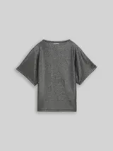 TOM TAILOR DENIM Damen Glitzer T-Shirt mit Fledermausärmeln, schwarz, Uni – Bild 3