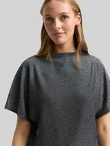 TOM TAILOR DENIM Damen Glitzer T-Shirt mit Fledermausärmeln, schwarz, Uni – Bild 6