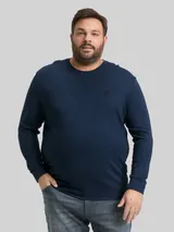 TOM TAILOR Herren Plus Size - Langarmshirt mit Logo-Badge, blau, Meliert – Bild 4