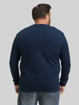 TOM TAILOR Herren Plus Size - Langarmshirt mit Logo-Badge, blau, Meliert – Bild 5