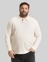 TOM TAILOR Herren Plus Size - Langarm Poloshirt mit Waffelstruktur, braun, Uni – Bild 4