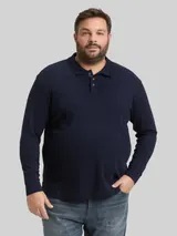 TOM TAILOR Herren Plus Size - Langarm Poloshirt mit Waffelstruktur, blau, Uni – Bild 4